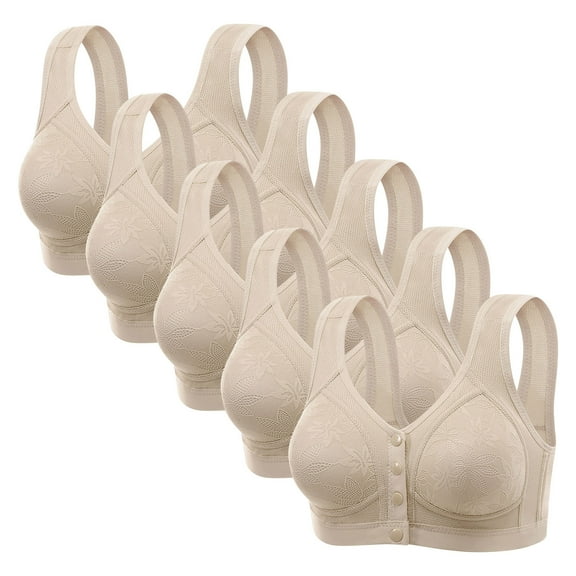Aofany 5PC Bras for Older Women Front Closure Bras Push Up Bra No Underwire Plus Size Front Button Bra 36B/C-46B/C