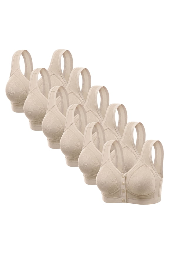 6 Pack Bras for Older Women Front Closure Wireless Push Up Bras Wirefree Full Coverage Lace Bra Comfortable Everyday Sleep Bras, 36B/C-46B/C