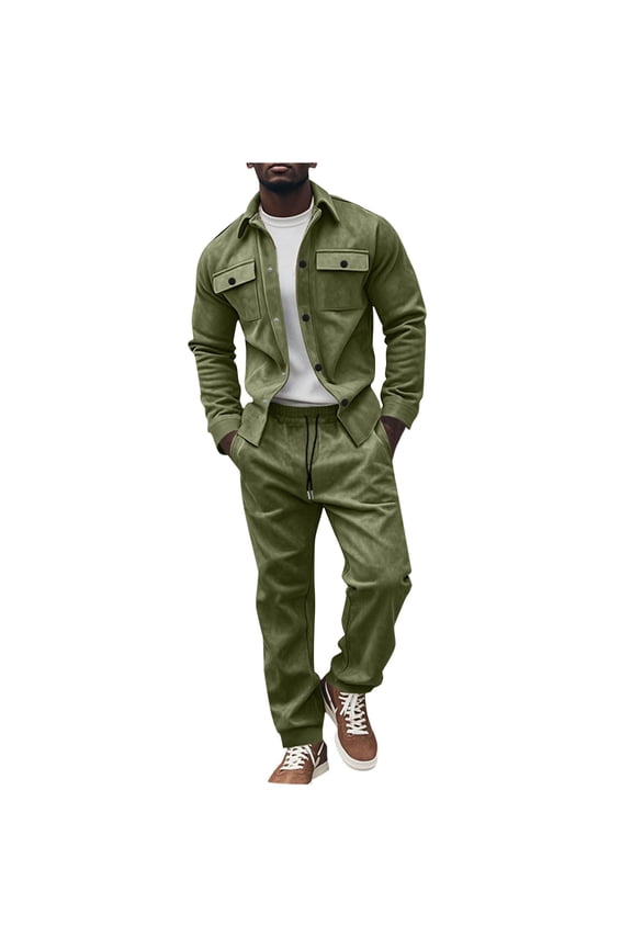 Athleisure 2-Piece Set,Mens 2 Pieces Loose Casual Suits Long Sleeve Button Down Shirt Jacket Jogging Pants Set