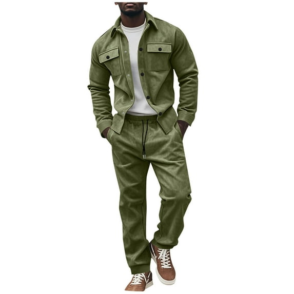 Aofany Athleisure 2-Piece Set,Mens 2 Pieces Loose Casual Suits Long Sleeve Button Down Shirt Jacket Jogging Pants Set