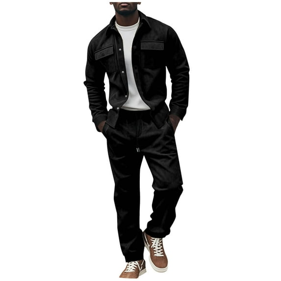 Aofany Athleisure 2-Piece Set,Mens 2 Pieces Loose Casual Suits Long Sleeve Button Down Shirt Jacket Jogging Pants Set
