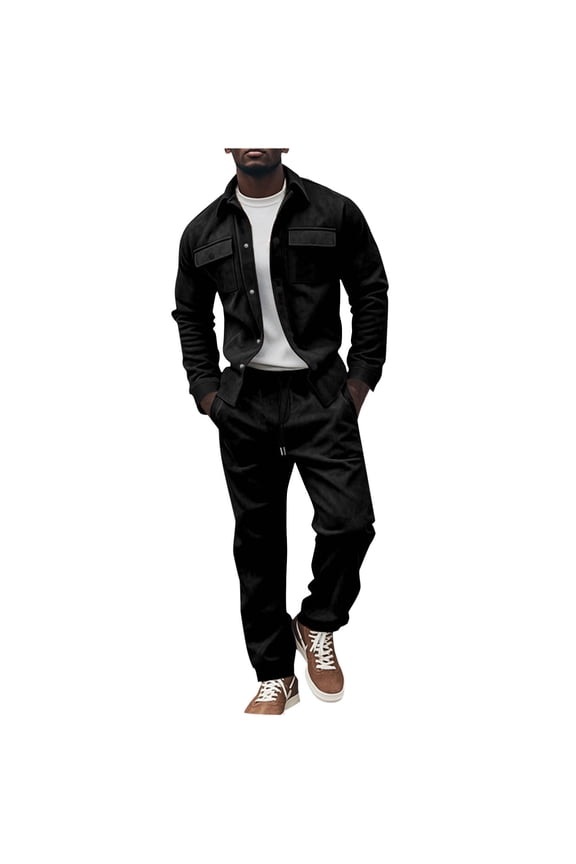 Athleisure 2-Piece Set,Mens 2 Pieces Loose Casual Suits Long Sleeve Button Down Shirt Jacket Jogging Pants Set