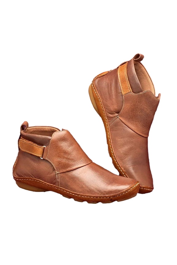 Autumn Winter Women's Flats Ankle Boots Round Toe Low Wedge Heel Boots Casual Shoes Plus Size Leather Boots for Women