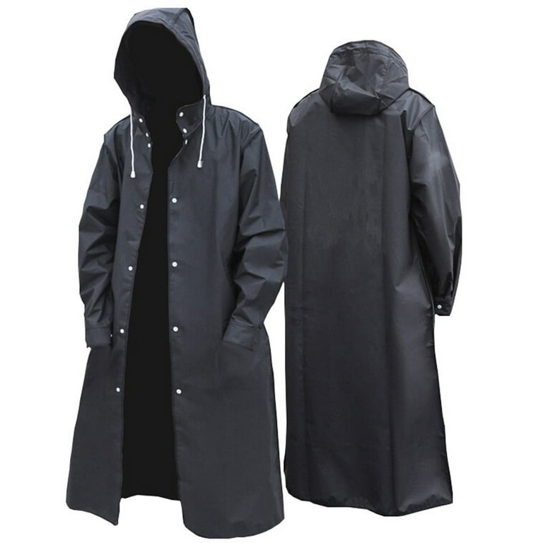 Aofany Black Waterproof Hooded Raincoat, Adult Lightweight Outdoor