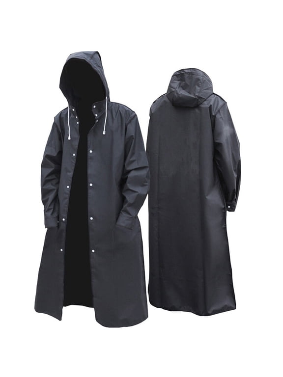 Black Fashion Adult Waterproof Long Raincoat Women Men Rain Coat Hooded For Outdoor Hiking Travel Fishing Climbing Thickened L-3XL