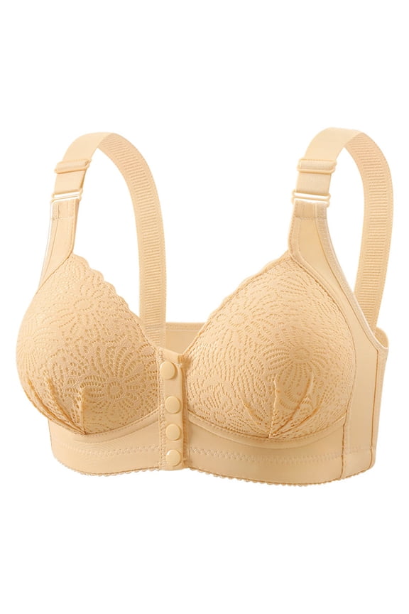 Bra for Seniors Comfortable Front Snap Closure Bras Older Women Easy Close V-Neck Push-up Bra No Underwire, 36B/C-46B/C