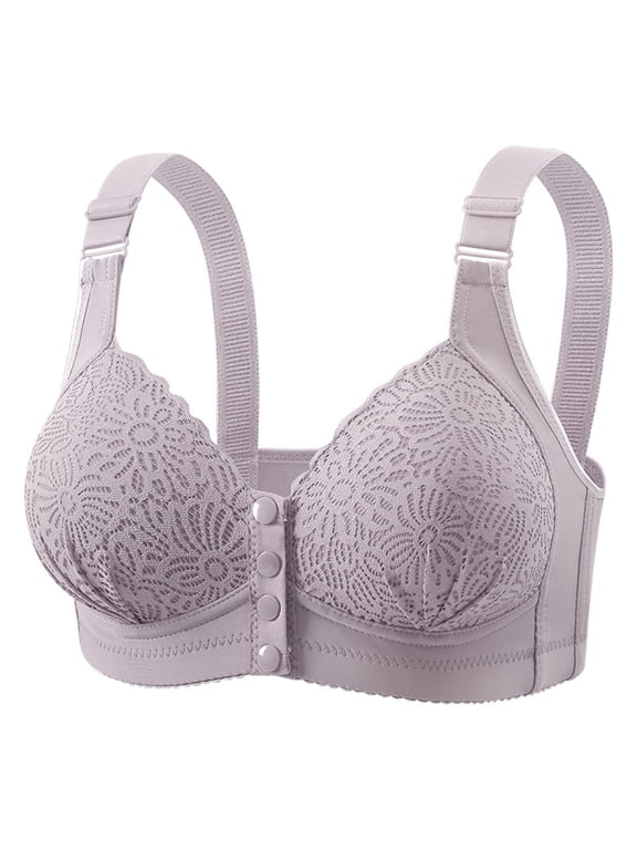 Bra for Seniors Comfortable Front Snap Closure Bras Older Women Easy Close V-Neck Push-up Bra No Underwire, 36B/C-46B/C