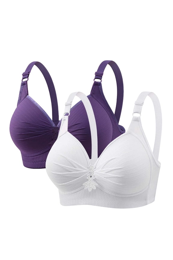 Bras for Women Push up 2 Pack of Soft Comfortable Bras Wireless Breathable Everyday Bra All Coverage Bralette Fashion Solid Plus Size Bra Style with Adjustable Straps, 36B/C-52B/C