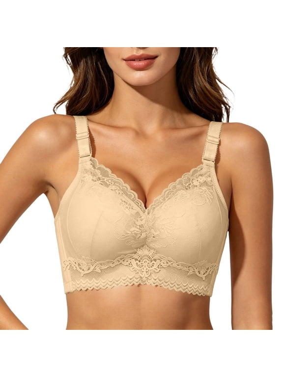Bras for Women No Underwire Full Coverage Lace Comfort Wirefree Push Up Bras Soft Everyday Bralettes, Sizes 36B/C to 40B/C