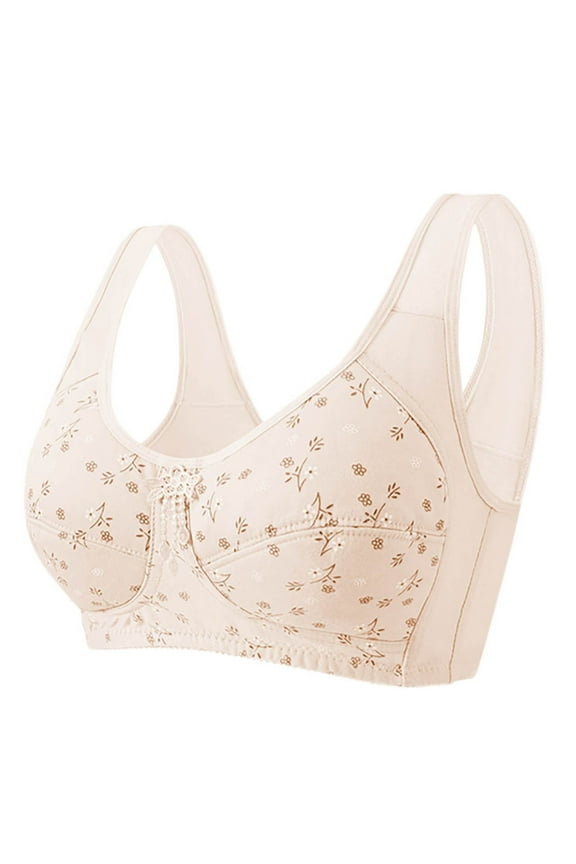 Bras for Women Plus Size Printed Full Coverage No Underwire Bras for Seniors Comfort Wireless Push up Bras Everyday Bras, 36C-44C