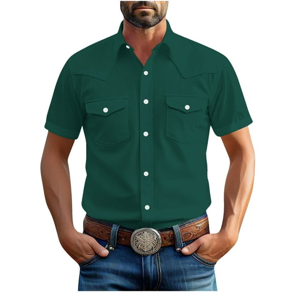 Aofany Button up Shirt Men, Big and Tall Shirts for Men, Classic Solid Color Button up Shirts with Pockets Short Sleeve Turndown Collar Casual Work Shirts