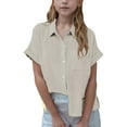 thumbnail image 1 of Aofany Button Up Shirt for Girls Girls Button Down Collar Short-Sleeved Shirts Toddler Kids Girls Loose Tunic Tops 3-14 Years, 1 of 6