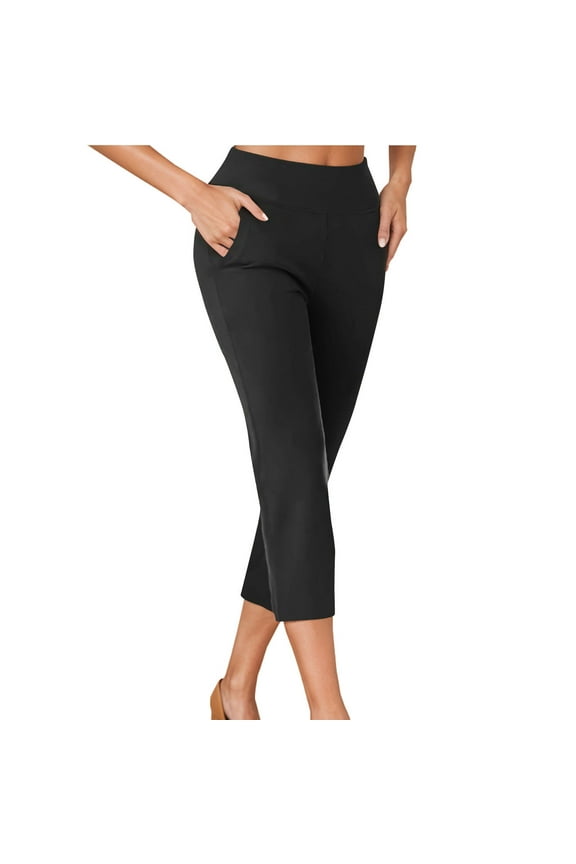 Capri Dress Pants Women Capris Casual Stretchy High Waisted Business Work Pants Cropped Office Trousers with Pockets