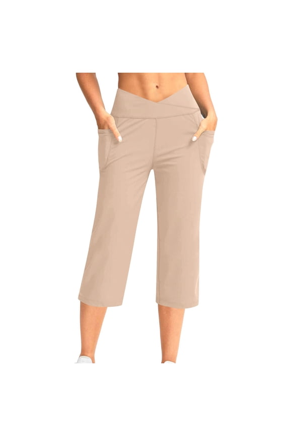 Capri Pants for Women, Womens High Waisted Tummy Control Yoga Pants, Pants Capris With Pockets Plus Size Straight Leg Crop Pant
