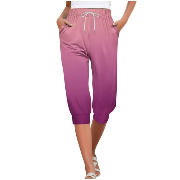 Aofany Capris Pants for Women Casual Elastic High Waist Tie Gradient Capri Pants Lounge Loose with Pockets Cropped Trousers