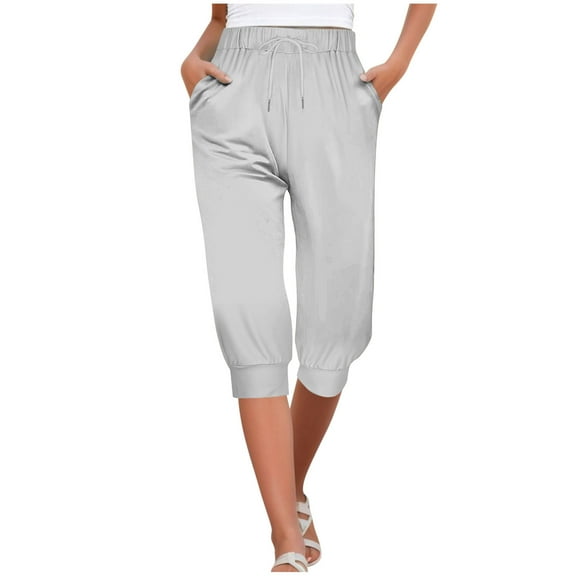Aofany Capris Pants for Women Casual High Waist Drawstring Cropped Pants with Pockets