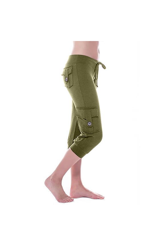 Cargo Capris Pants Women with Pockets Scrub Lightweight Hiking Pants High Rise Drawstring Joggers Workout Pants Casual Outdoor