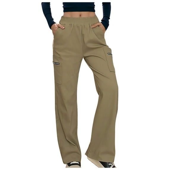Aofany Cargo Pants For Women Fashion Casual Comfortable Zipper Pocket Trousers Solid Color Straight Full Length Pants