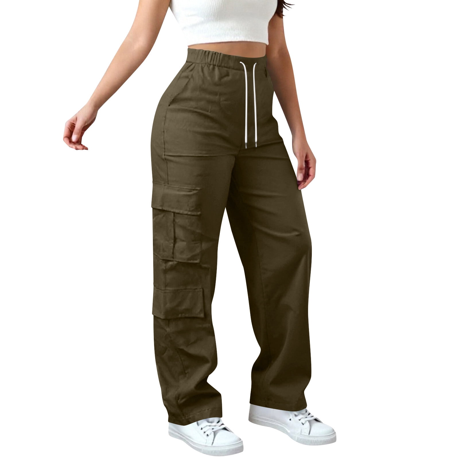Womens Cargo Pants Elastic High Waist Wide Leg Trousers main image 0