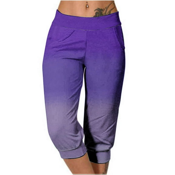 Aofany Casual Capris for Women Elastic Waist Capri Pants with Pocket Summer Gradient Jogger Workout Pants