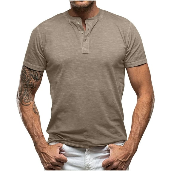 Aofany Casual Classic Men's T-Shirt Summer Short Sleeve Henley Shirts Men Loose Button Tee Tops Loungewear
