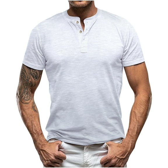 Aofany Casual Classic Men's T-Shirt Summer Short Sleeve Henley Shirts Men Loose Button Tee Tops Loungewear