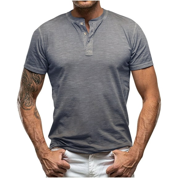 Aofany Casual Classic Men's T-Shirt Summer Short Sleeve Henley Shirts Men Loose Button Tee Tops Loungewear