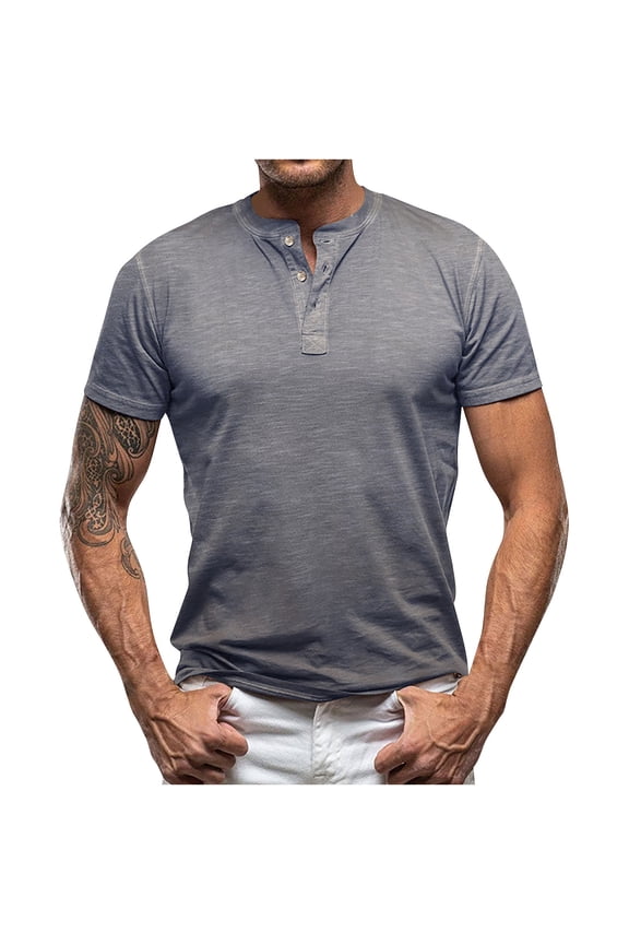 Casual Classic Men's T-Shirt Summer Short Sleeve Henley Shirts Men Loose Button Tee Tops Loungewear