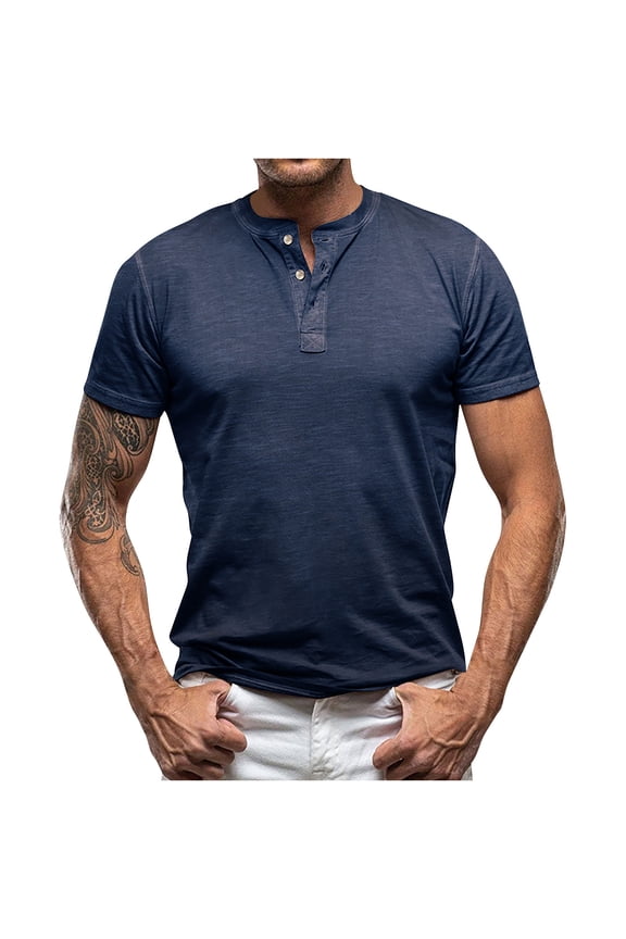 Casual Classic Men's T-Shirt Summer Short Sleeve Henley Shirts Men Loose Button Tee Tops Loungewear