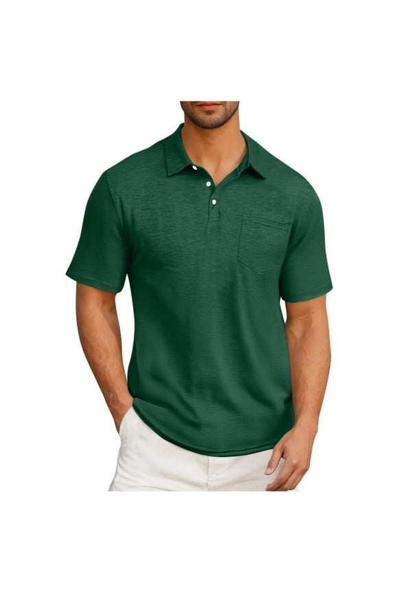 Casual T Shirts for Men Solid Turndown Collared Short Sleeve Tops Classic Pullover Shirts with Pocket Performance Tees Shirts