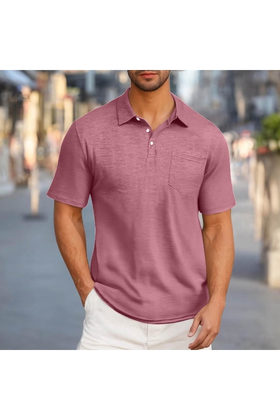 Casual T Shirts for Men Solid Turndown Collared Short Sleeve Tops Classic Pullover Shirts with Pocket Performance Tees Shirts
