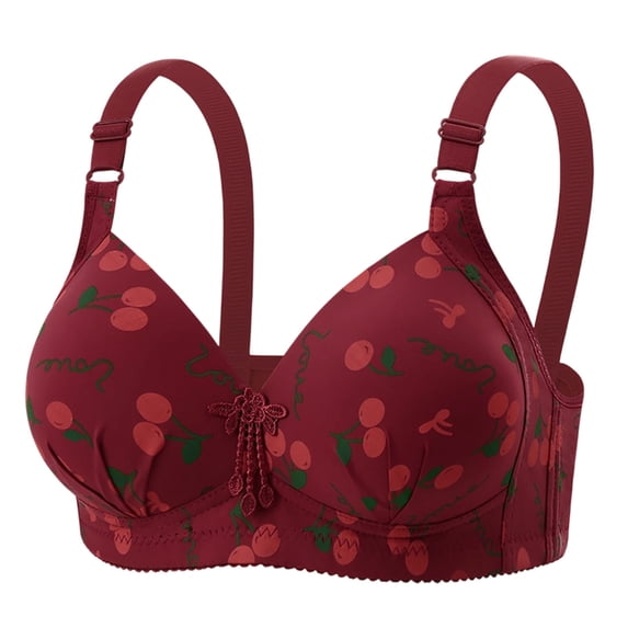 Aofany Cherry Bras for Women No Underwire Comfortable Supportive Wireless Push Up Bra Full Coverage Seamless Bralettes Lift Everyday Bras, 38B/C-44B/C