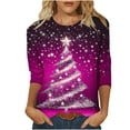 thumbnail image 1 of Aofany Christmas 3/4 Sleeve Shirts for Women Christmas Tree Print Top Round Neck Holiday Shirt Tops Women T-Shirt, 1 of 3