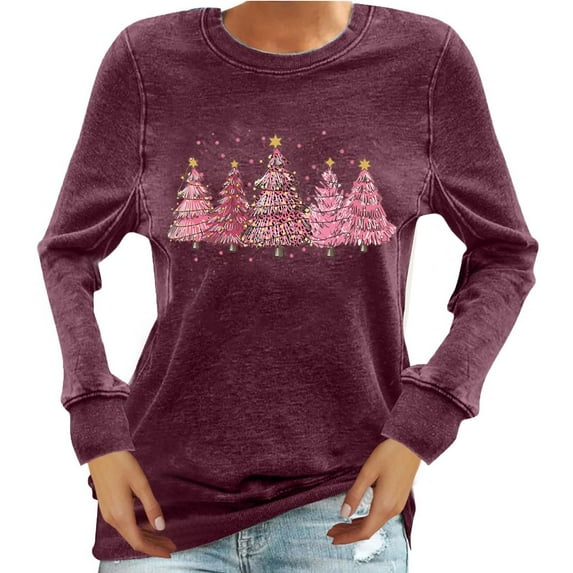 Aofany Christmas Clothes Lady Xmas Tree Printing Shirts Fall Sweatshirts for Women Trendy Holiday Pullover Casual Loose Shirt Crewneck Pullover Long Sleeve Tops