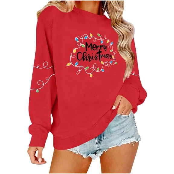 Aofany Christmas Sweatshirts for Women Merry Christmas Graphic Print Long Sleeve Shirts Xmas Crewneck Pullover Casual Blouse Tops