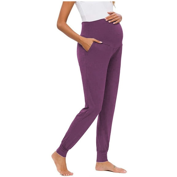 Aofany Women Maternity Solid Color Trousers Over The Belly Pregnancy Yoga Sports Clothes Long Pants
