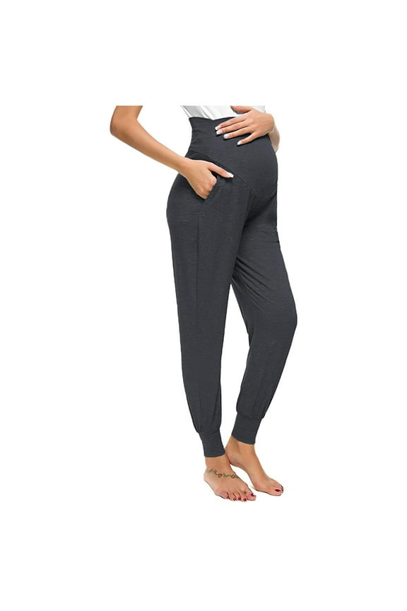 Women Maternity Solid Color Trousers Over The Belly Pregnancy Yoga Sports Clothes Long Pants