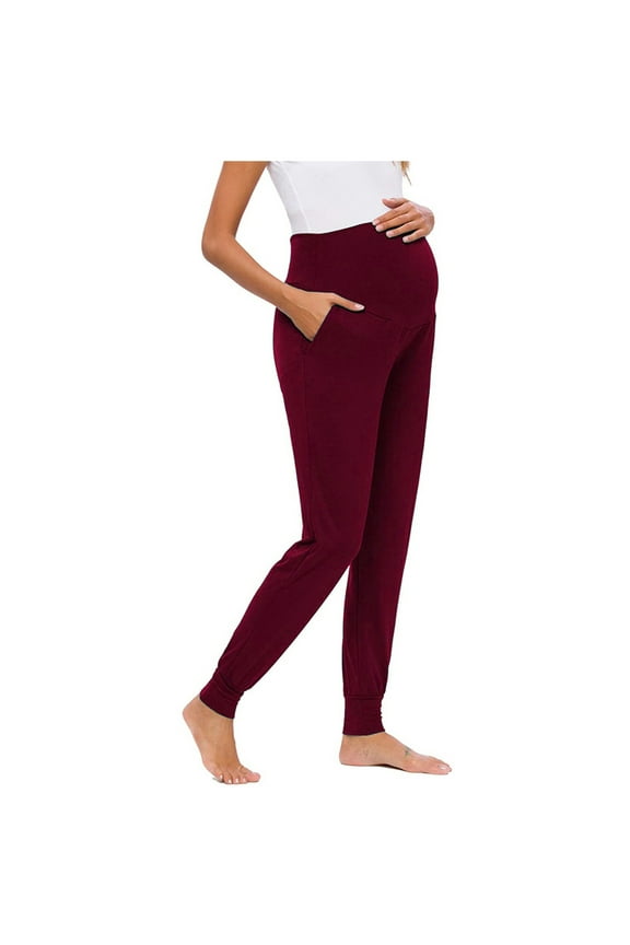 Women Maternity Solid Color Trousers Over The Belly Pregnancy Yoga Sports Clothes Long Pants