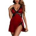 thumbnail image 1 of Aofany Women Sexy Lingerie Satin Lace Chemise Silky Nightdress V Neck Negligee Slip Nightgown, 1 of 3