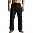 thumbnail image 1 of Aofany Cotton Linen Pants for Men Elastic Waist Drawstring Straight Leg Pants Casual Loose Lounge Trousers with Pockets, 1 of 5
