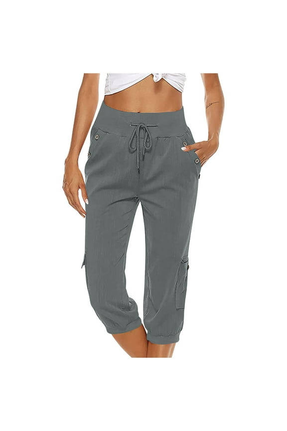 Cropped Sweatpants for Women Summer Plus Size High Waisted Drawstring Sweat Pants Yoga Sports Workout Capris