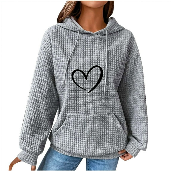 Aofany Cropped Sweatshirts for Women Teen Girls Hoodie Heart Print Sweatshirts Solid Color Hooded Pullover Juniors Long Sleeve Tops School Hooded For Womens