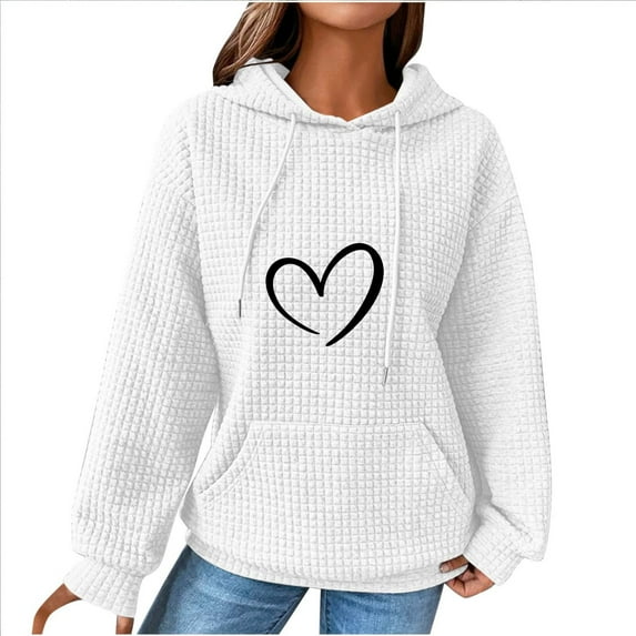 Aofany Cropped Sweatshirts for Women Teen Girls Hoodie Heart Print Sweatshirts Solid Color Hooded Pullover Juniors Long Sleeve Tops School Hooded For Womens