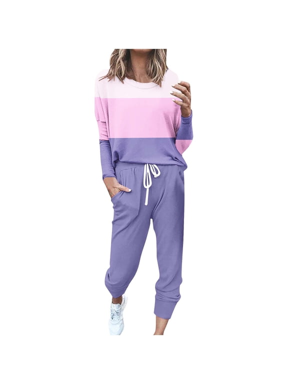 Two Piece Outfits for Women Fall 2024,Womens Colorblock Sweatsuits Sets 2 Pieces Jogger Sets with Pockets Long Sleeve Jogging Sweat Suit