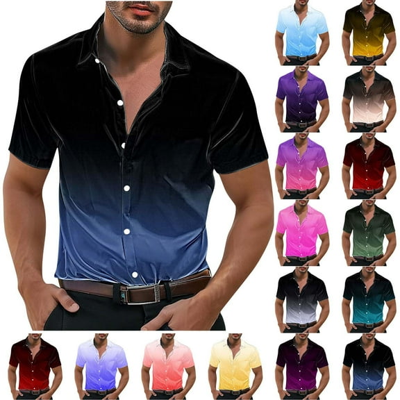 Aofany Dress Shirts for Men Fashion Gradient Color Short Sleeve Classic Button Down Shirt Summer Officewear Formal Business Work Shirts for Men