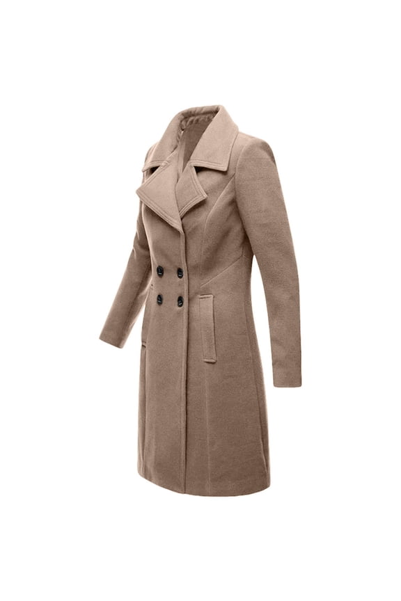 Fall and Winter Fashion Long Trench Coat, Womens Fall Fashion Business Attire Solid Color Long Sleeve Double Breasted Slimming Coat Cardigan