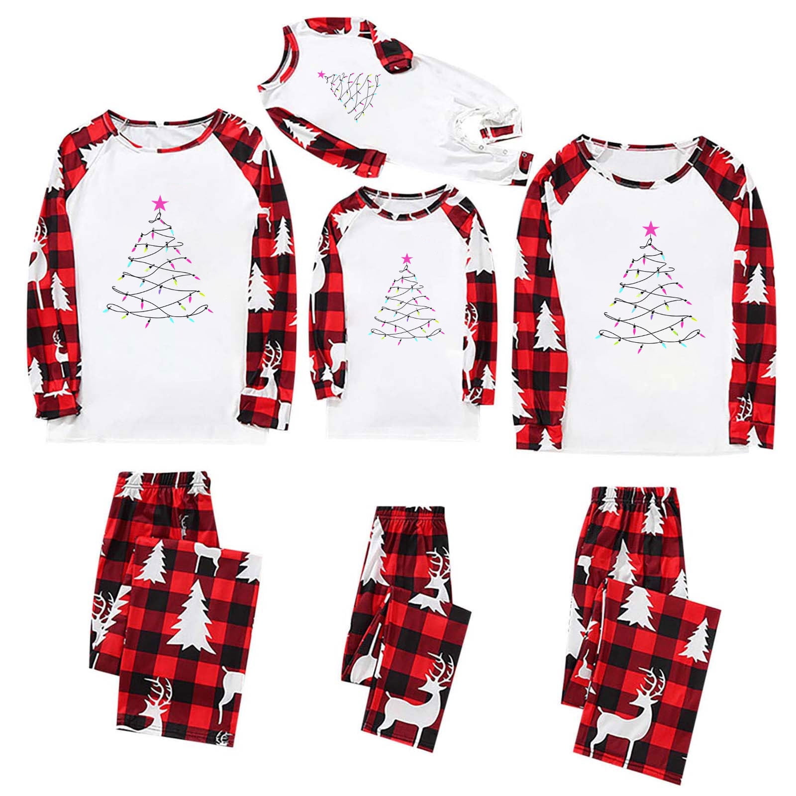 Matching Family Tree Aofany Family Christmas Plaid Pajama Set Raglan Tree Top with Crew Neck ...