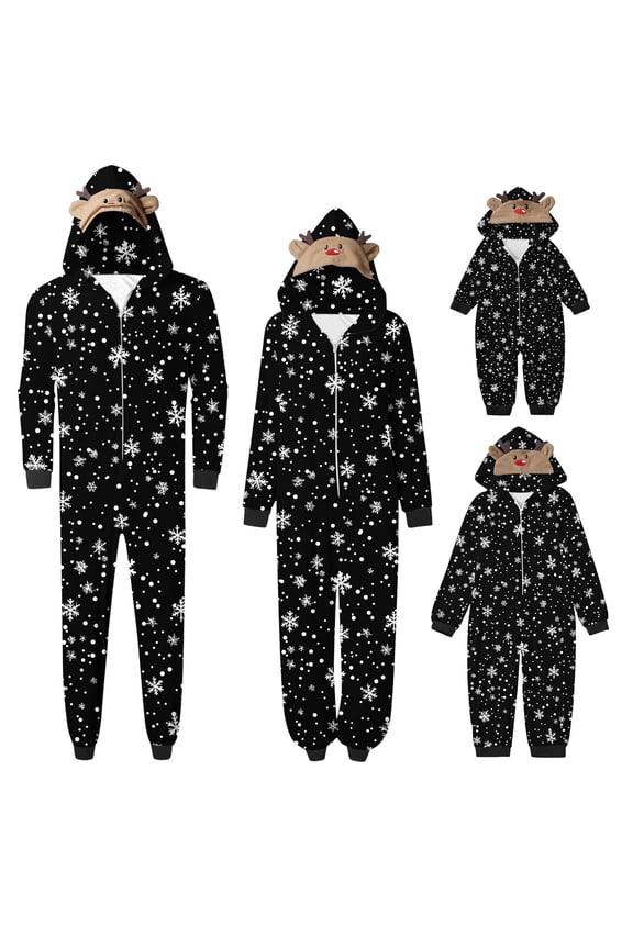 Family Matching Christmas Pajamas Set Reindeer Onesies Hood Sleepwear for Family Member