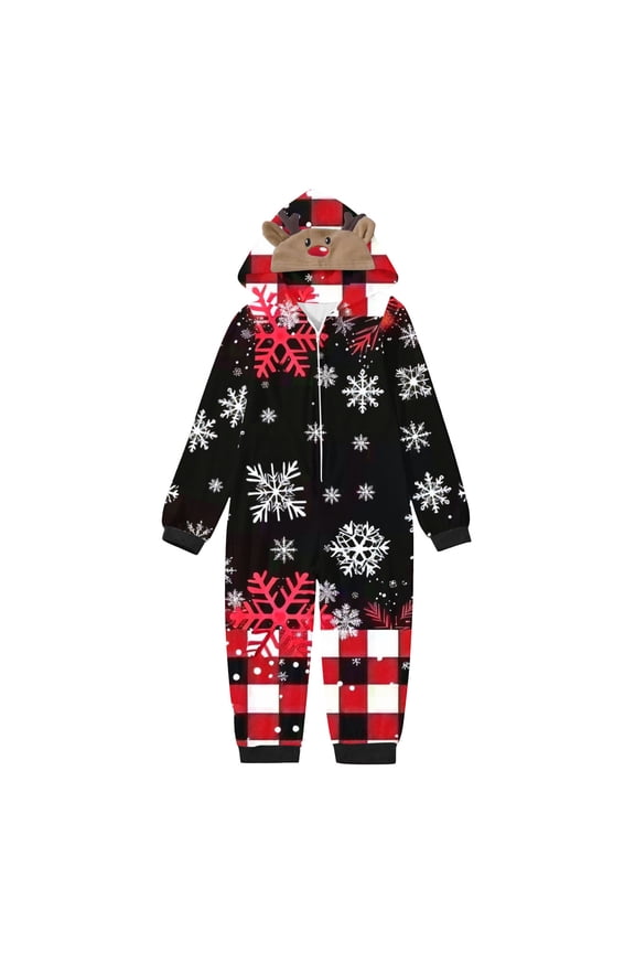 Family Matching Christmas Pajamas Set Reindeer Onesies Hood Sleepwear for Family Member