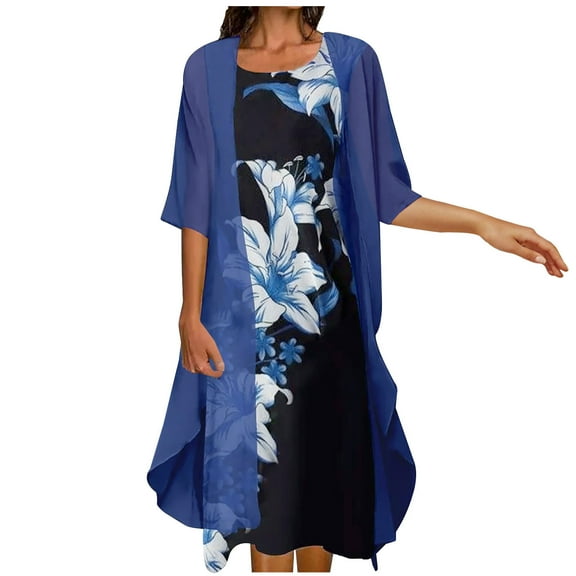 Aofany Fashion Women Casual Round Neck Sleeveless Dress Solid Coat Two-Piece Set 2 Piece Set Beach Sundress